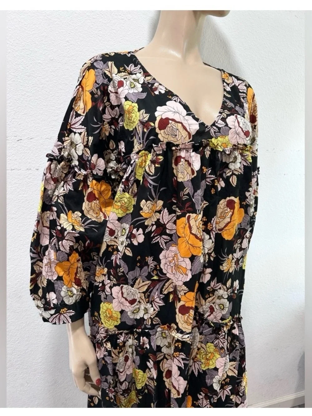 Who what wear Plus-Size Floral V-Neck High-Low Dress in Black